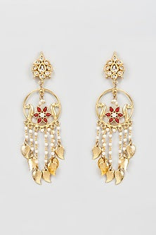 Gold Plated Pearl Chain Dangler Earrings