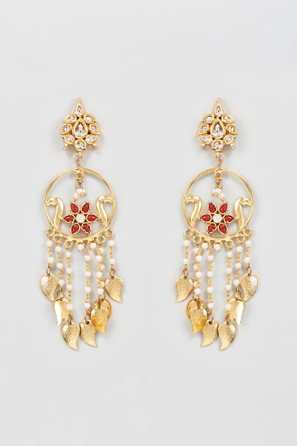Gold Plated Pearl Chain Dangler Earrings