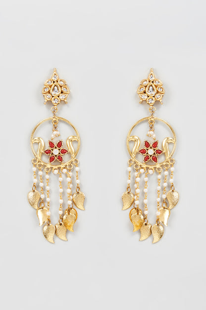 Gold Plated Pearl Chain Dangler Earrings