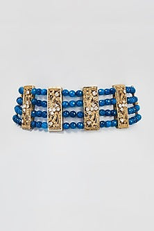 Black Rhodium Finish Blue Beaded Choker Necklace