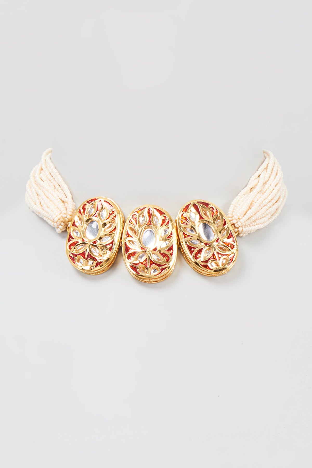 Gold Plated Kundan Enameled Choker Necklace