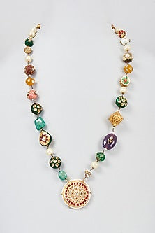 Gold Plated Kundan & Beaded Long Necklace