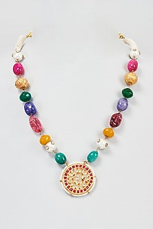 Gold Finish Kundan Polki Long Chain Necklace
