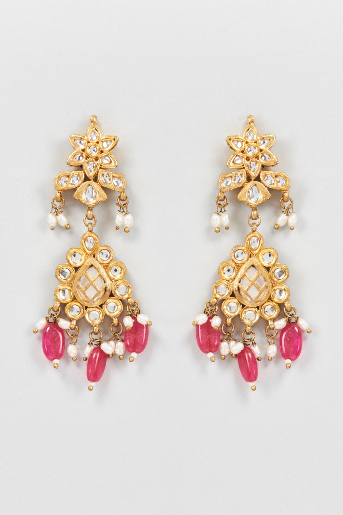Gold Plated Kundan & Ruby Dangler Earrings