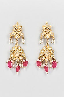 Gold Plated Kundan & Ruby Dangler Earrings