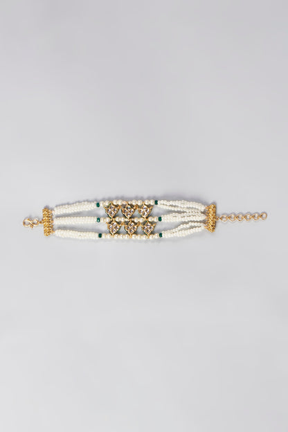 Gold Plated Kundan & Pearls Bracelet