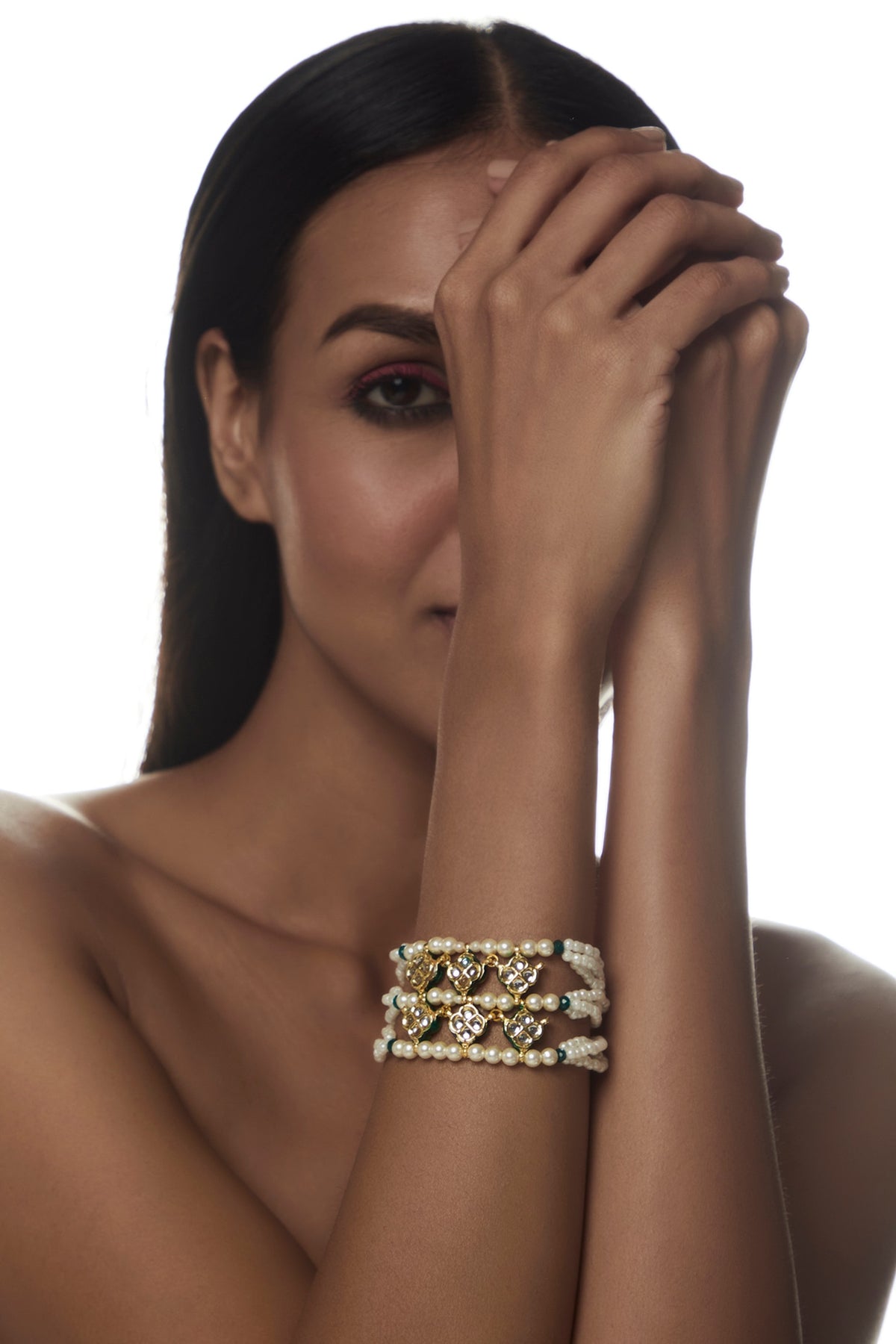 Gold Plated Kundan & Pearls Bracelet