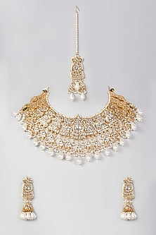 Gold Plated Kundan Polki & Pearls Choker Necklace Set