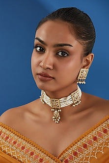 Gold Plated Jadau & Pearl Choker Necklace Set