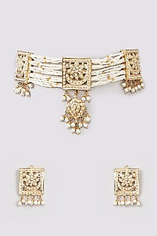 Gold Plated Jadau & Pearl Choker Necklace Set