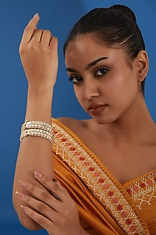 Gold Plated Kundan Polki & Pearl Bangles (Set of 2)