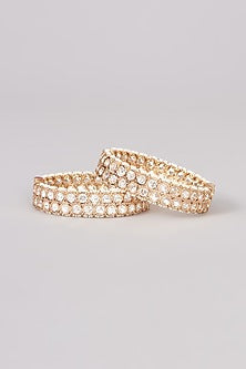 Gold Plated Kundan Polki & Pearl Bangles (Set of 2)