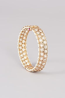 Gold Plated Kundan Polki & Pearl Bangles (Set of 2)