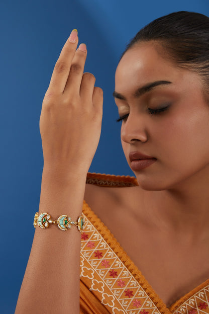 Gold Plated Turquoise Stone & Pearl Bracelet
