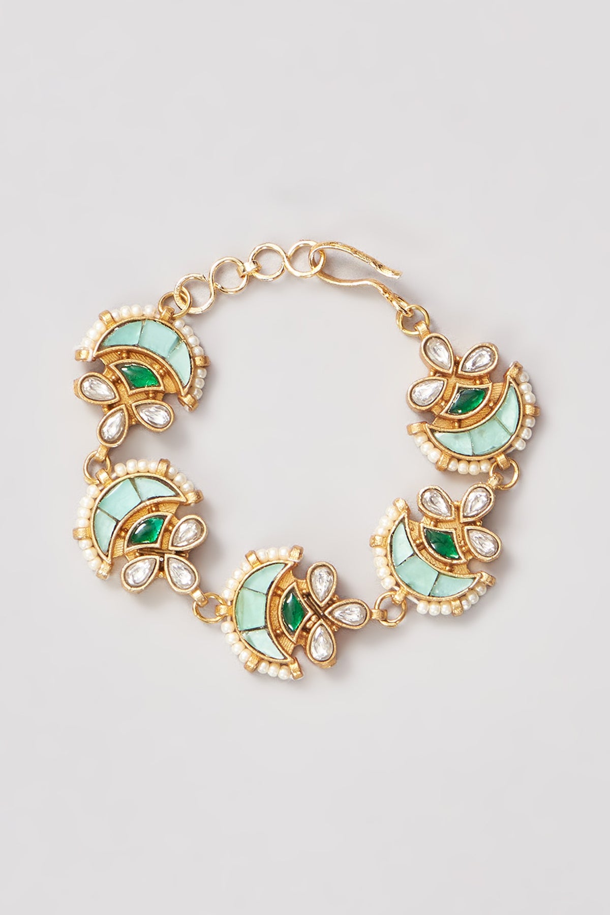 Gold Plated Turquoise Stone & Pearl Bracelet