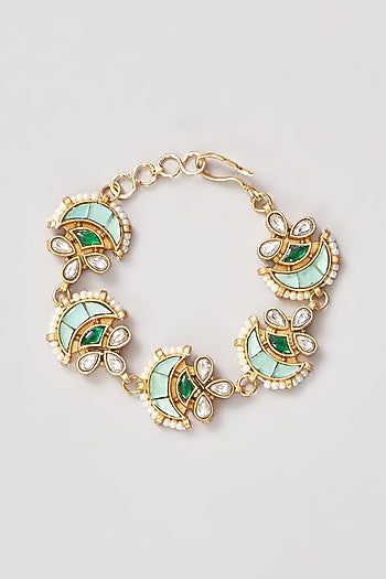 Gold Plated Turquoise Stone & Pearl Bracelet