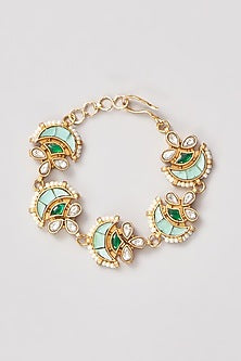 Gold Plated Turquoise Stone & Pearl Bracelet