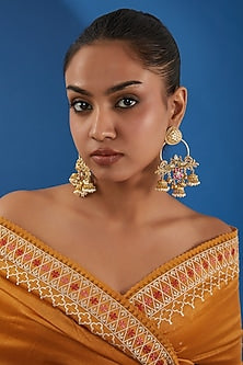 Gold Plated Kundan Polki & Pink Stone Jhumka Earrings