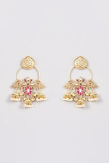 Gold Plated Kundan Polki & Pink Stone Jhumka Earrings