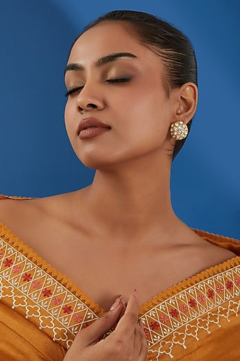 Gold Plated Kundan Polki Stud Earrings