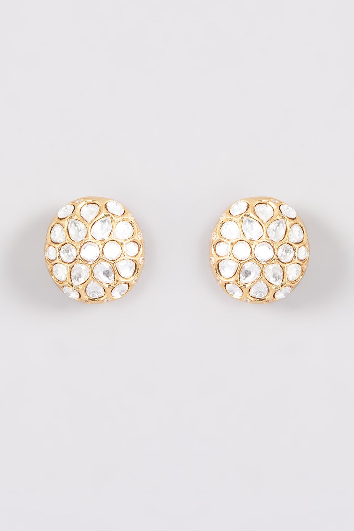 Gold Plated Kundan Polki Stud Earrings