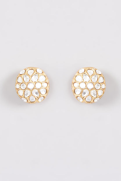 Gold Plated Kundan Polki Stud Earrings