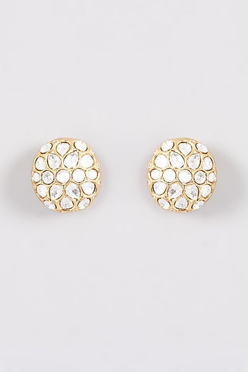 Gold Plated Kundan Polki Stud Earrings