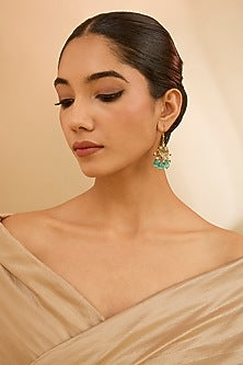 Gold Finish Kundan Polki & Beaded Dangler Earrings