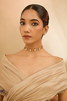 Gold Finish Kundan Polki Choker Necklace Set