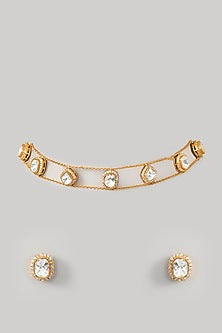 Gold Finish Kundan Polki Choker Necklace Set