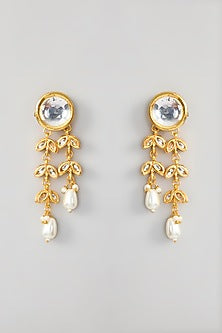 Gold Finish Kundan Polki & Pearl Dangler Earrings
