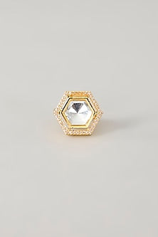 Gold Finish Kundan Polki Ring