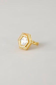 Gold Finish Kundan Polki Ring
