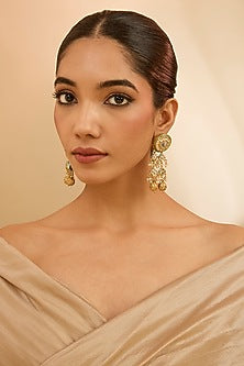 Gold Finish Kundan Polki & Beaded Dangler Earrings