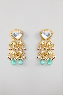 Gold Finish Kundan Polki & Beaded Dangler Earrings