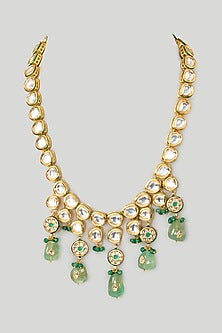 Gold Finish Kundan Polki & Beaded Long Necklace