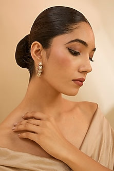 Gold Finish Kundan Polki & Pearl Hoop Earrings