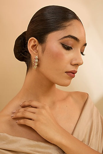 Gold Finish Kundan Polki & Pearl Hoop Earrings