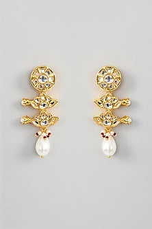Gold Finish Kundan Polki & Pearl Dangler Earrings