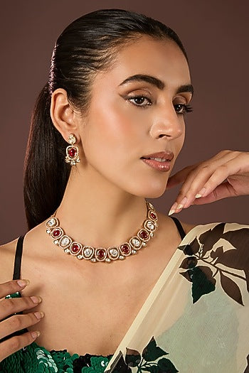 Gold Plated Multi-Colored Kundan Polki Necklace Set