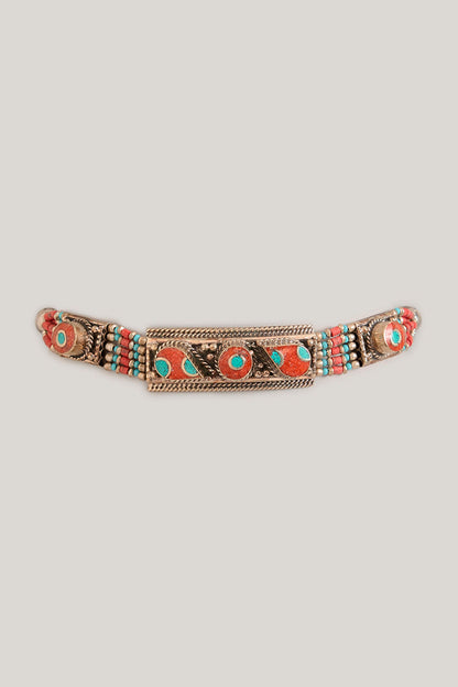 White Rhodium Finish Multi-Colored Beaded Choker Necklace