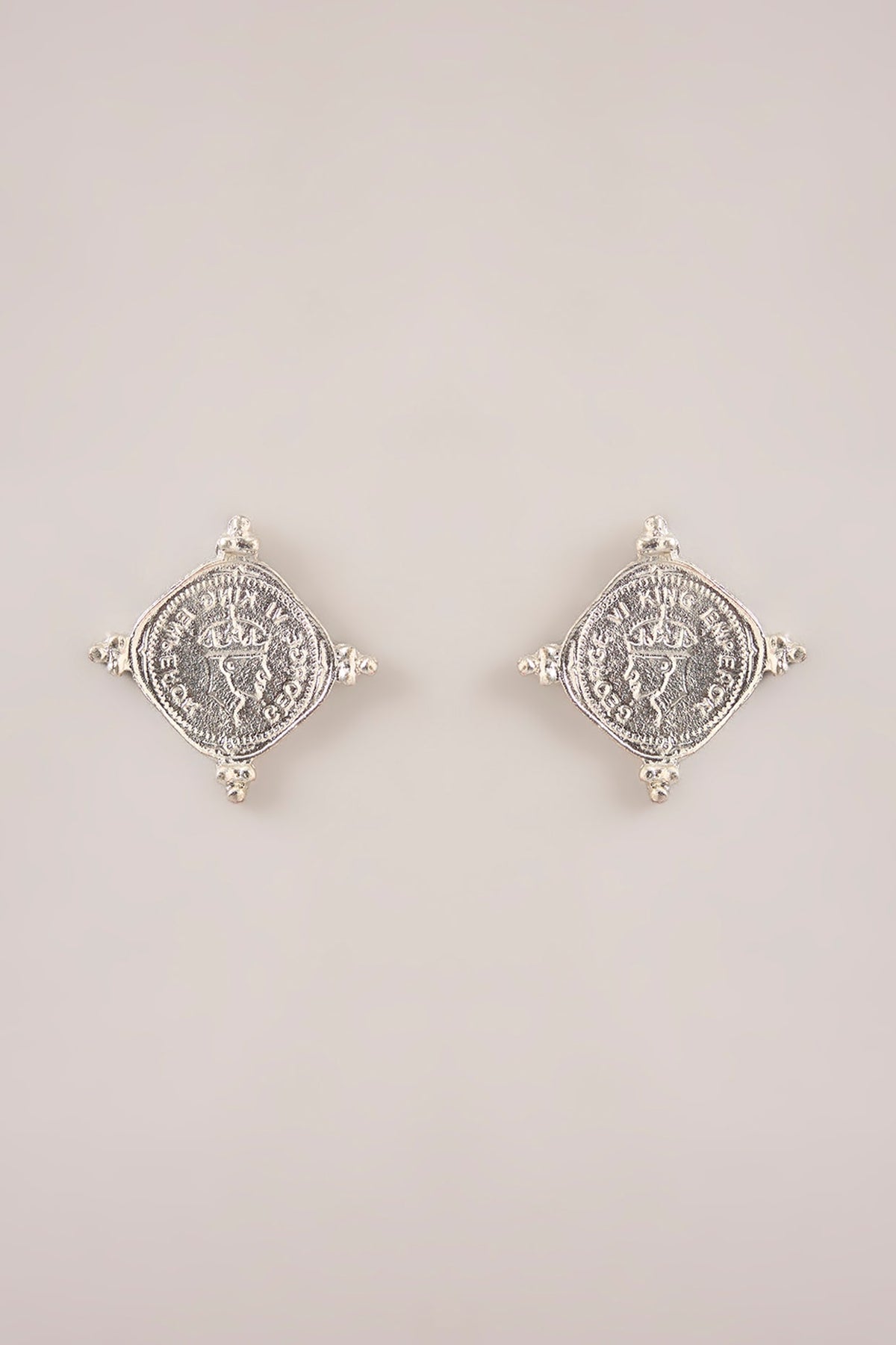 White Rhodium Coin Stud Earrings