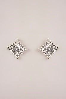White Rhodium Coin Stud Earrings