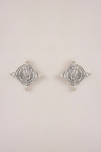 White Rhodium Coin Stud Earrings