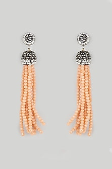 Black Rhodium Finish Peach Beaded Dangler Earrings
