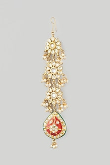 Gold Finish Red Enamelled Maangtikka