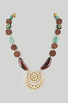 Gold Finish Multi-Colored Beaded Long Necklace