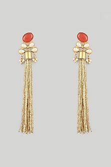 Gold Finish Beaded Dangler Earrings