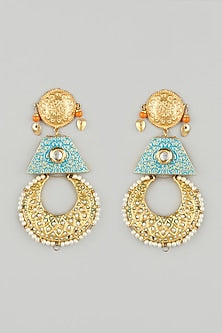Gold Plated Turquoise Enamelled Pearl Earrings