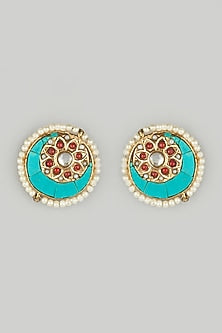 Gold Plated Turquoise Stone Stud Earrings